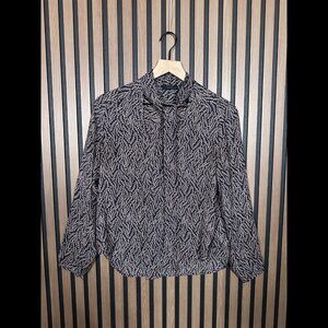Talula Button Shirt Small Womens Black Lavender Floral Trim Long Sleeve Button